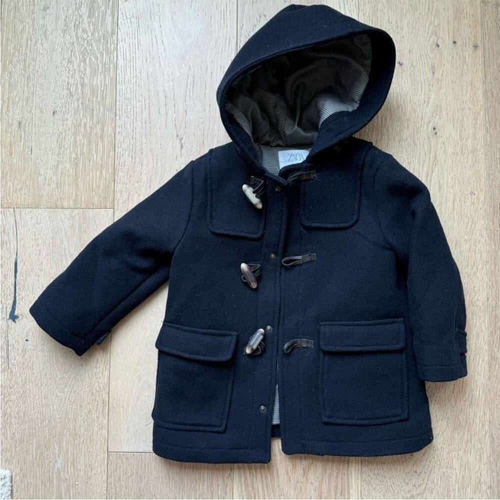 Zara Boys Unisex Fisherman Coat Navy Blue Hood Size 3 - 4 toddler